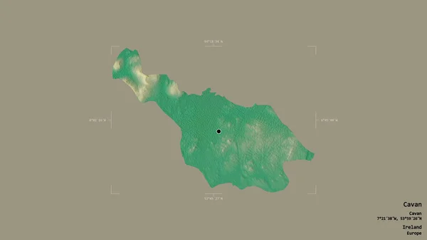 爱尔兰卡凡县的一个地区 在一个地理参考方块中被隔离在坚实的背景下 地形浮雕图 3D渲染 — 图库照片
