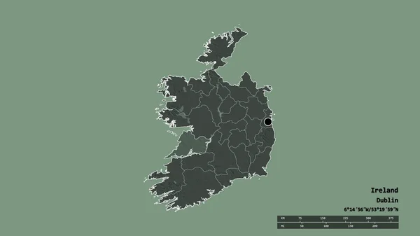 Обесцвеченная Форма Ирландии Столицей Главным Региональным Разделением Отделенной Территорией Клэр — стоковое фото