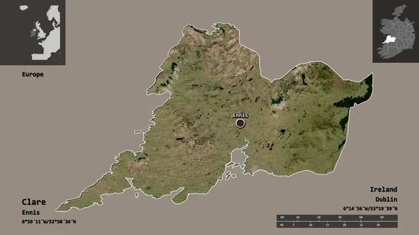 Rlanda Nın Clare Ilçesi Başkenti Uzaklık Ölçeği Gösterimler Etiketler Uydu — Stok fotoğraf