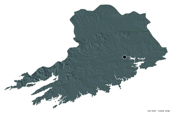 爱尔兰科克郡的形状 其首府被白色背景隔离 彩色高程图 3D渲染 — 图库照片