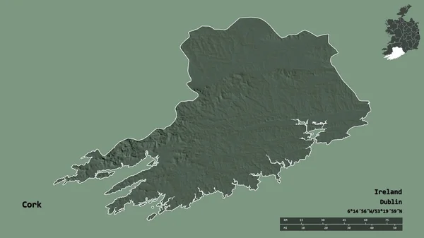 Форма Корк Графство Ірландія Столицею Ізольованою Твердому Тлі Масштаб Відстаней — стокове фото