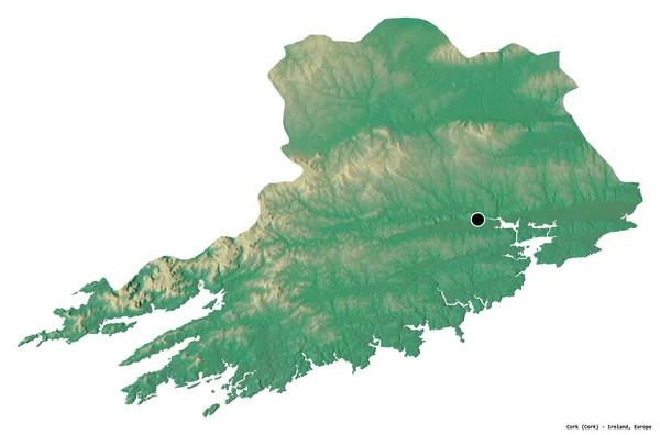 Tvar Corku Hrabství Irsko Hlavním Městem Izolovaným Bílém Pozadí Topografická — Stock fotografie