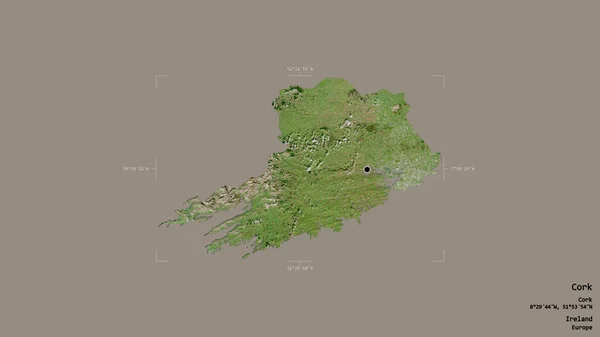 Area Cork County Ireland Isolated Solid Background Georeferenced Bounding Box — Stock Photo, Image