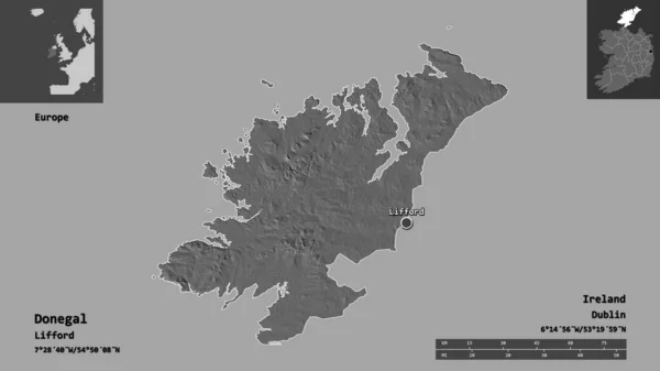 Donegal Şekli Rlanda Eyaleti Başkenti Uzaklık Ölçeği Gösterimler Etiketler Çift — Stok fotoğraf