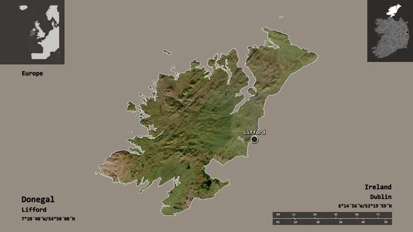 Forma Donegal Condado Irlanda Sua Capital Escala Distância Previews Rótulos — Fotografia de Stock