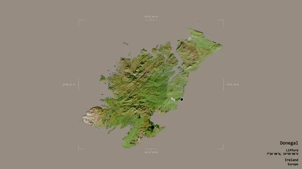 アイルランドの郡ドニゴール Donegal County Ireland の地域は 洗練された境界線の箱の中にしっかりとした背景に孤立していた ラベル 衛星画像 3Dレンダリング — ストック写真