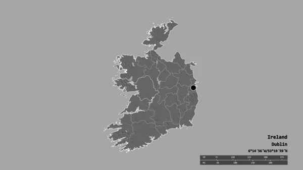爱尔兰以其首都 主要地区分部和分离的戈尔韦地区为首都的经济形势严峻 Bilevel高程图 3D渲染 — 图库照片