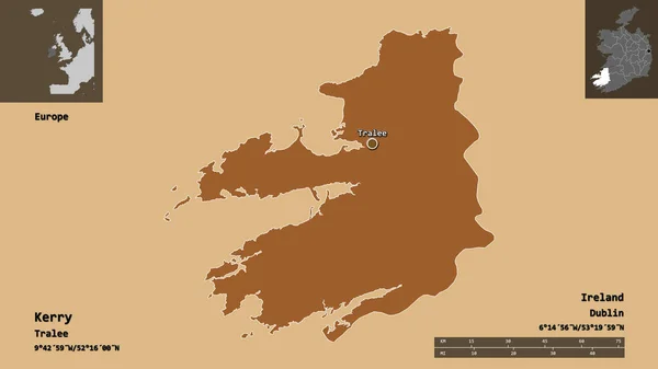 Forma Del Kerry Contea Irlanda Sua Capitale Scala Distanza Anteprime — Foto Stock