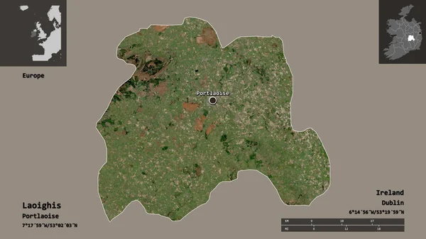 Laoighis Alakja Írország Megye Fővárosa Távolsági Skála Előnézet Címkék Műholdas — Stock Fotó