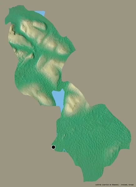 アイルランドの郡リートリムの形で その首都はしっかりとした色の背景に隔離されています 地形図 3Dレンダリング — ストック写真