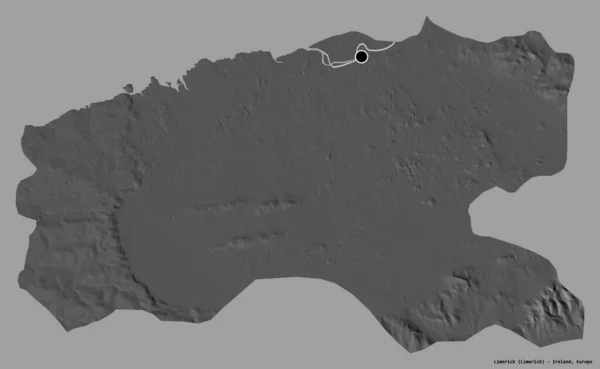 爱尔兰利默里克县的形状 其首府以纯色背景隔离 Bilevel高程图 3D渲染 — 图库照片