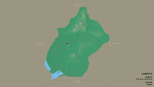 アイルランドの郡ロングフォードの地域は 洗練された境界の箱の中にしっかりとした背景に孤立していた ラベル 地形図 3Dレンダリング — ストック写真