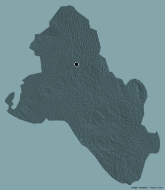 İrlanda 'nın Monaghan ilçesi, başkenti katı renk arkaplanı ile izole edilmiştir. Renkli yükseklik haritası. 3B görüntüleme