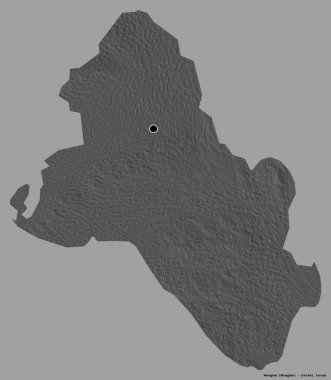 İrlanda 'nın Monaghan ilçesi, başkenti katı renk arkaplanı ile izole edilmiştir. Çift seviyeli yükseklik haritası. 3B görüntüleme