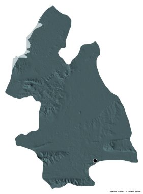 Beyaz arka planda başkenti izole edilmiş, İrlanda 'nın Tipperary ilçesi. Renkli yükseklik haritası. 3B görüntüleme