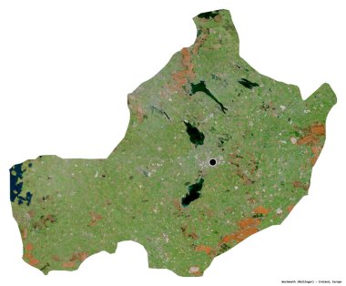 Beyaz arka planda başkenti izole edilmiş, İrlanda 'nın Westmeath ilçesi. Uydu görüntüleri. 3B görüntüleme