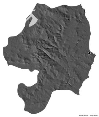 Beyaz arka planda başkenti izole edilmiş, İrlanda 'nın Wicklow ilçesi. Çift seviyeli yükseklik haritası. 3B görüntüleme
