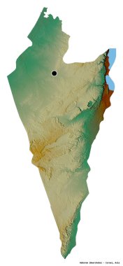 İsrail 'in HaDarom ilçesi, başkenti beyaz arka planda izole edilmiş. Topografik yardım haritası. 3B görüntüleme