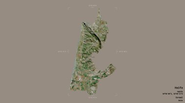 Hayfa bölgesi, İsrail bölgesi, jeoreferatlı bir sınır kutusunda sağlam bir arka planda izole edilmiş. Etiketler. Uydu görüntüleri. 3B görüntüleme