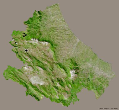 İtalya 'nın Abruzzo bölgesi, başkenti katı renk arkaplanı ile izole edilmiştir. Uydu görüntüleri. 3B görüntüleme