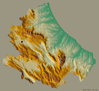 İtalya 'nın Abruzzo bölgesi, başkenti katı renk arkaplanı ile izole edilmiştir. Topografik yardım haritası. 3B görüntüleme