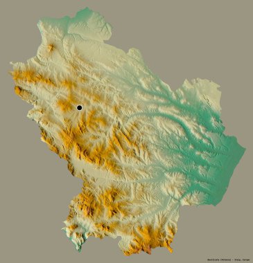 İtalya 'nın Basilicata bölgesi, başkenti katı renk arkaplanı ile izole edilmiştir. Topografik yardım haritası. 3B görüntüleme