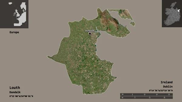 ラウスの形 アイルランドの郡とその首都 距離スケール プレビューおよびラベル 衛星画像 3Dレンダリング — ストック写真