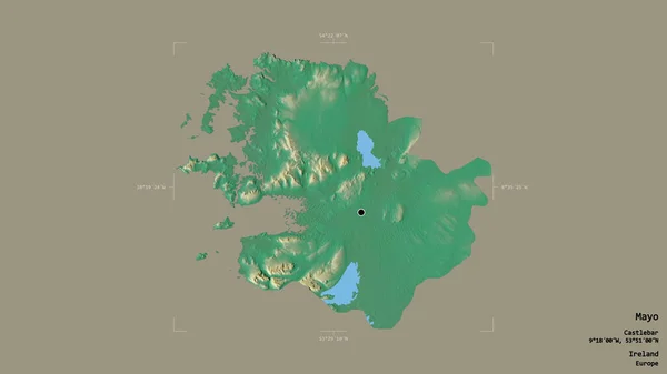 アイルランドのメイヨー州の地域は 優れた境界線の箱の中にしっかりとした背景に孤立していた ラベル 地形図 3Dレンダリング — ストック写真
