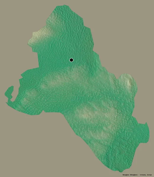 爱尔兰莫纳汉的形状 它的首都以纯色背景隔离 地形浮雕图 3D渲染 — 图库照片