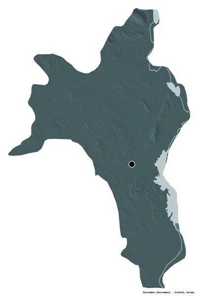 アイルランドの郡 ロスコモンの形で その首都は白い背景に孤立している 色の標高マップ 3Dレンダリング — ストック写真