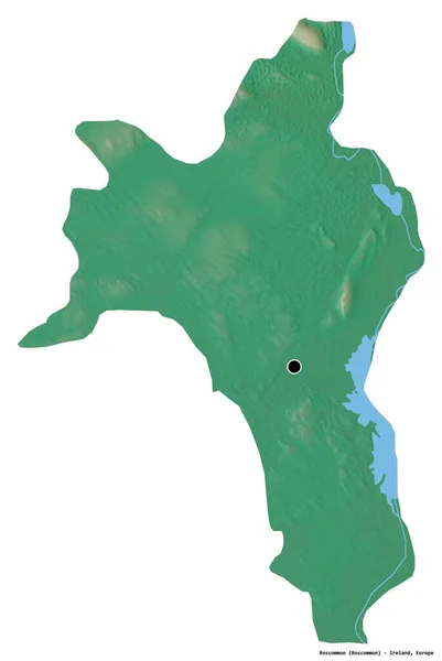 爱尔兰Roscommon县的形状 其首府被白色背景隔离 地形浮雕图 3D渲染 — 图库照片