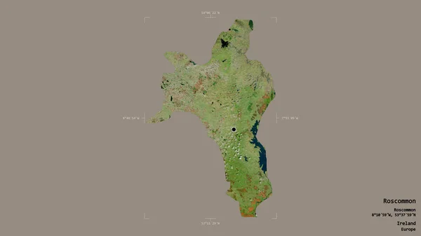 アイルランドの郡ロスコモン 英語版 の地域は 洗練された境界の箱の中にしっかりとした背景に孤立していた ラベル 衛星画像 3Dレンダリング — ストック写真