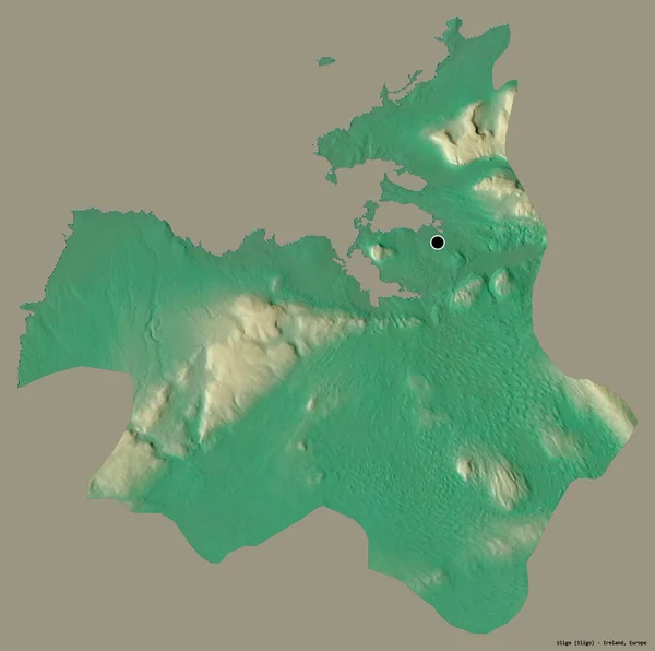 アイルランドの郡 スライゴの形で その首都はしっかりした色の背景に隔離されています 地形図 3Dレンダリング — ストック写真