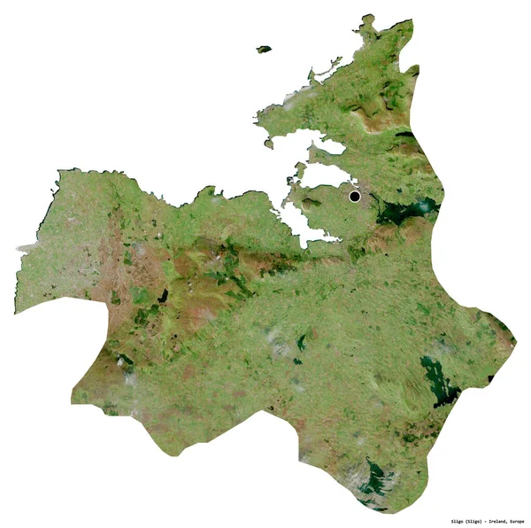 Form Sligo Grevskapet Irland Med Huvudstaden Isolerad Vit Bakgrund Satellitbilder — Stockfoto