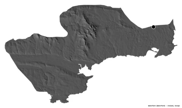 アイルランドの郡ウォーターフォードの形で その首都は白い背景に孤立している 標高マップ 3Dレンダリング — ストック写真