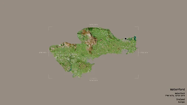 Obszar Waterford Hrabstwo Irlandii Odizolowany Solidnym Tle Georeferencyjnej Skrzynce Granicznej — Zdjęcie stockowe