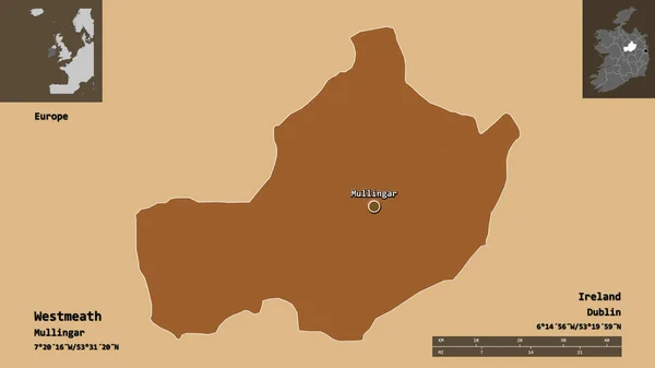 Shape Westmeath Grafschaft Von Irland Und Seine Hauptstadt Entfernungsskala Vorschau — Stockfoto