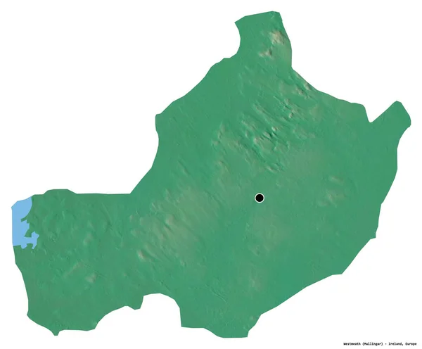 アイルランドの郡であるウェストミースの形で その首都は白い背景に孤立している 地形図 3Dレンダリング — ストック写真