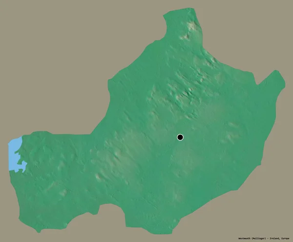 アイルランドの郡であるウェストミースの形で その首都はしっかりとした色の背景に隔離されています 地形図 3Dレンダリング — ストック写真