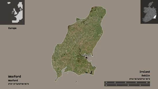 Wexford Şekli Rlanda Eyaleti Başkenti Uzaklık Ölçeği Gösterimler Etiketler Uydu — Stok fotoğraf
