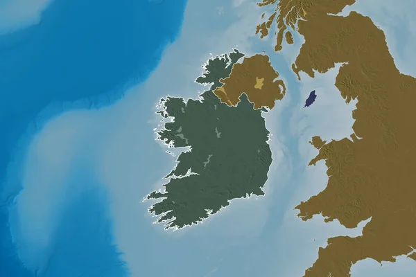 Rozszerzony Obszar Zarysowanej Irlandii Kolorowa Mapa Elewacji Renderowanie — Zdjęcie stockowe