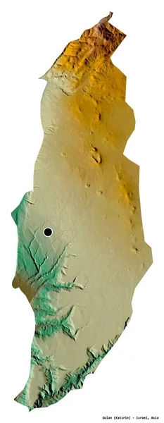 以色列地区戈兰的形状 其首都被白色背景隔离 地形浮雕图 3D渲染 — 图库照片
