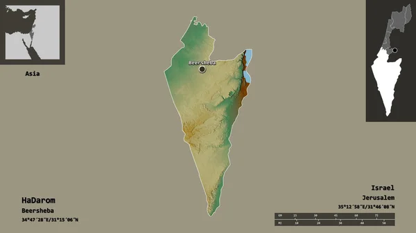 Shape Hadarom Bezirk Von Israel Und Seine Hauptstadt Entfernungsskala Vorschau — Stockfoto