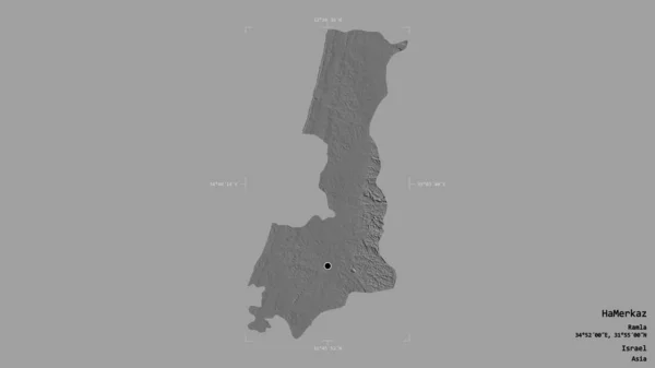 以色列Hamerkaz区的一个地区 在一个地理参照框的坚实背景下被隔离 Bilevel高程图 3D渲染 — 图库照片