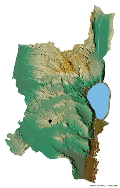 以色列Hazafon区的形状 其首都被白色背景隔离 地形浮雕图 3D渲染 — 图库照片