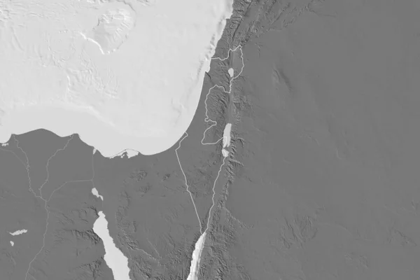 Extended Area Outlined Israel Bilevel Elevation Map Rendering — Stock Photo, Image