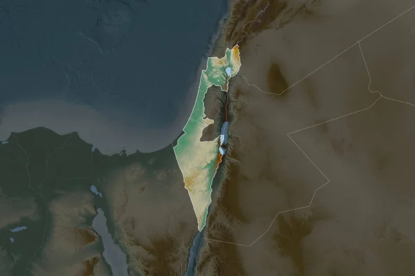 Forma Israel Separada Por Desaturación Las Áreas Vecinas Fronteras Mapa — Foto de Stock