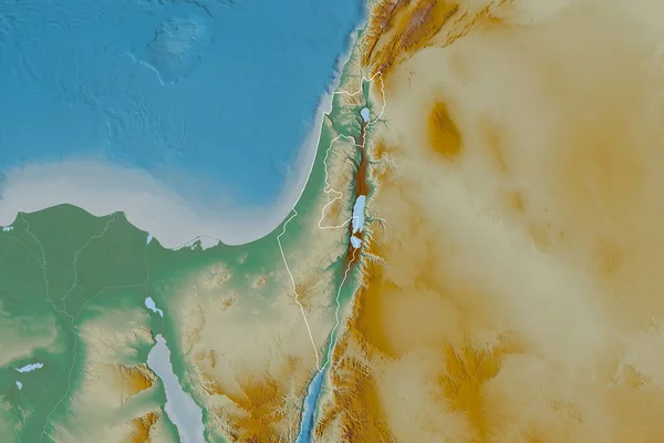 Extended Area Outlined Israel Topographic Relief Map Rendering — Stock Photo, Image