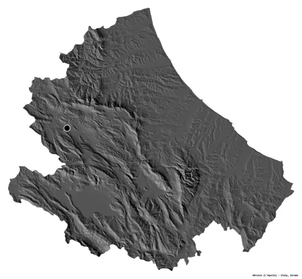 イタリアの地域であるアブルッツォの形 白い背景に首都が孤立しています 標高マップ 3Dレンダリング — ストック写真