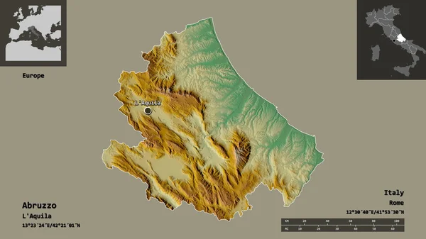 Form Abruzzo Regionen Italien Och Dess Huvudstad Avståndsskala Förhandsvisningar Och — Stockfoto